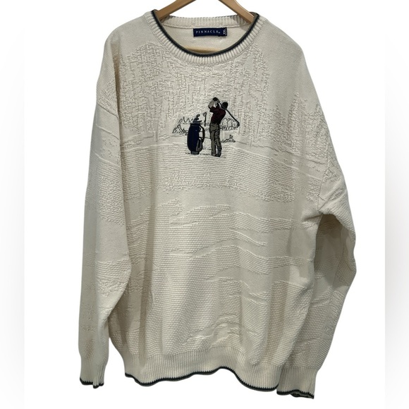Vintage Pinnacle Cotton Golf Sweater Embroidered with Golfer and Golf Bag - XXL - Picture 1 of 10